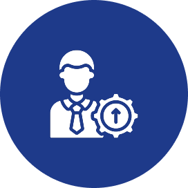 Person icon with gear and upward arrow.