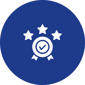 Badge with stars and a checkmark.